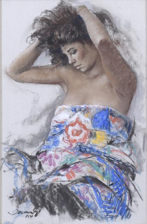 JOAN MARTÍ  ARAGONES (1936-2009). "MUJER Y MANTÓN", 1990.