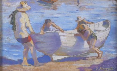 721-20TH CENTURY VALENCIA SCHOOL. "BATHERS AND BOAT".