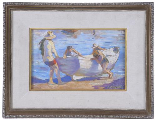 20TH CENTURY VALENCIA SCHOOL. "BATHERS AND BOAT".