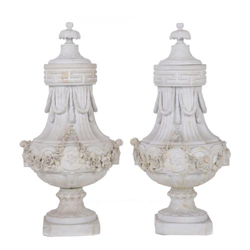 PAIR OF BISCUIT PORCELAIN VASES, AFTER SÈVRES MODELS, 20TH 