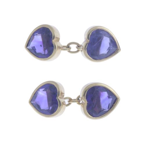 156-HEART-SHAPED CUFFLINKS WITH AMETHYSTS