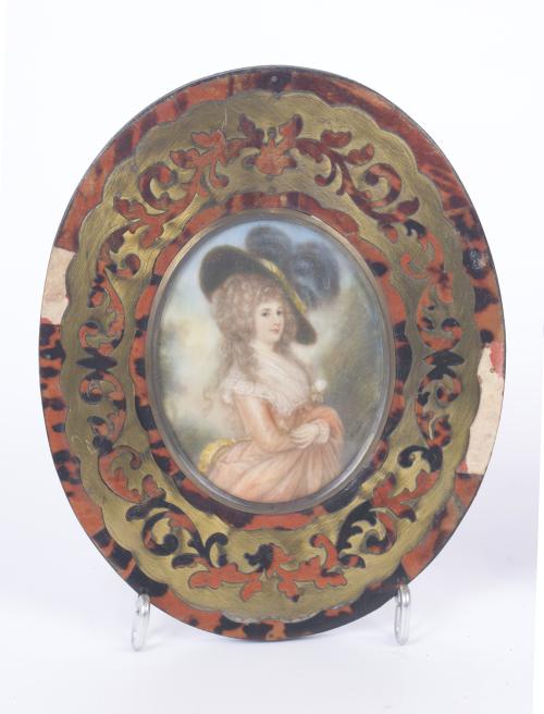 PAIR OF ENGLISH MINIATURES WITH BOULLE FRAME, 19TH CENTURY.