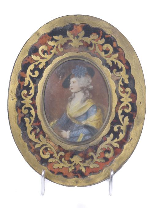 PAIR OF ENGLISH MINIATURES WITH BOULLE FRAME, 19TH CENTURY.