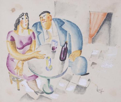 903-ANTONI ROCA MARISTANY (1895-1977).  "CHARACTERS IN FRONT OF A BAR TABLE".