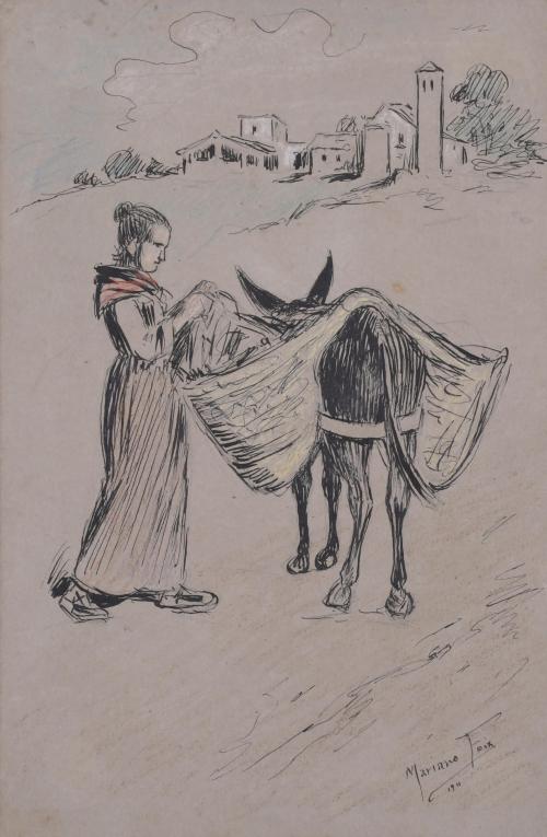 923-MARIANO FOIX (1860-1914).  "GIRL AND DONKEY", 1911.