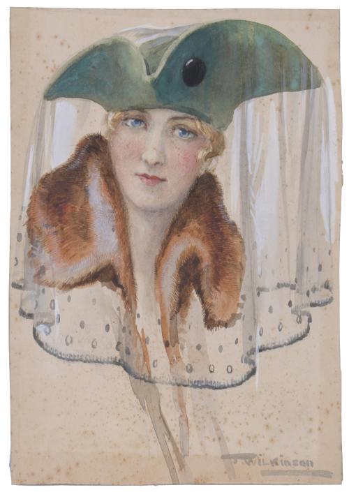 938-WILKINSON (20TH CENTURY). "POTRAIT OF A LADY WITH A HAT".