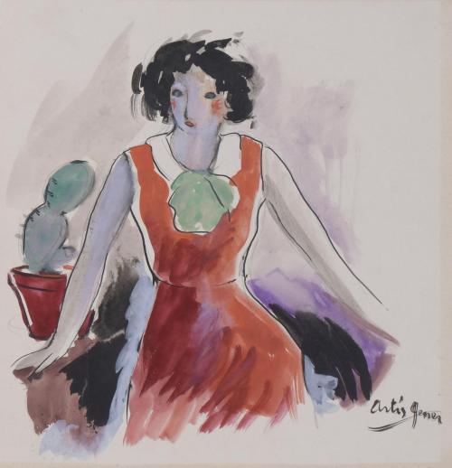 919-AVEL·LI ARTIS-GENER (1912-2000).  Pair of drawings "GIRL IN RED DRESS".