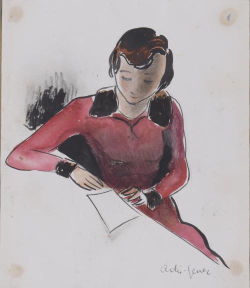 971-AVEL·LI ARTIS-GENER (1912-2000).  Pair of drawings "GIRL IN RED DRESS".