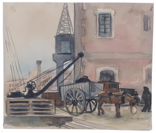 898-AVEL·LI ARTIS-GENER (1912-2000).  "HORSE-DRAWN CARRIAGE AND CRANES".