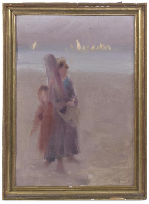 ESCUELA ESPAÑOLA, SIGLO XX. "FIGURAS EN LA PLAYA".