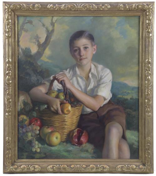 VICTOR MOYA CALVO (1889-1972).  "NIÑO CON CESTO DE FRUTAS",