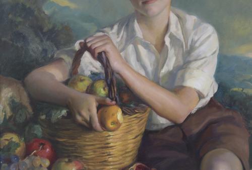 VICTOR MOYA CALVO (1889-1972).  "NIÑO CON CESTO DE FRUTAS",