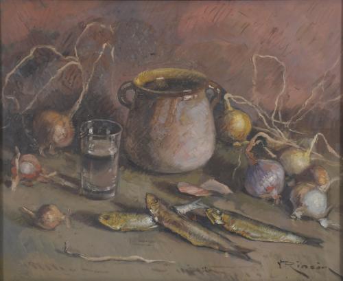 VICENTE RINCÓN GARRIDO (1892-1958).  ‘STILL LIFE WITH SARDINES AND ONIONS'.