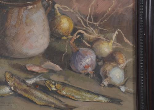 VICENTE RINCÓN GARRIDO (1892-1958).  "BODEGÓN SARDINAS Y CE