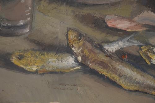 VICENTE RINCÓN GARRIDO (1892-1958).  "BODEGÓN SARDINAS Y CE