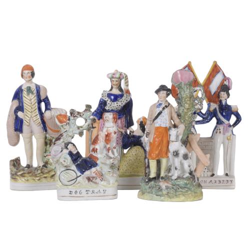 SET OF FIVE FIGURES IN ENGLISH STAFFORDSHIRE EARTHENWARE, S