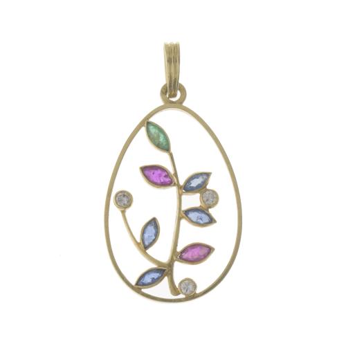 FLORAL PENDANT WITH DIAMONDS, SAPPHIRES, RUBIES AND EMERALDS