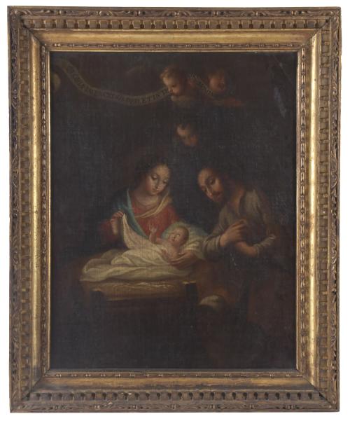 18TH CENTURY, SPANISH SCHOOL. "BIRTH OF CHRIST".