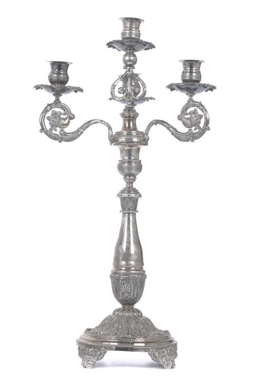 CANDELABROS EN PLATA BARCELONESA FERNANDINOS, SIGLO XIX. 