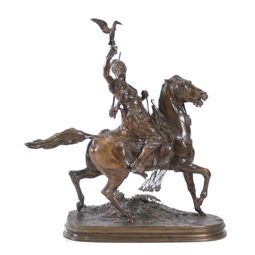 SIGUIENDO MODELOS DE PIERRE-JULES MÈNE (1810-1879). "HALCONERO ÁRABE A CABALLO".