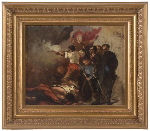 SIMÓ GÓMEZ POLO (1845-1880). "EN LAS BARRICADAS", 1869.