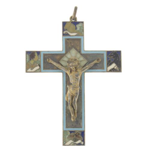 MASRIERA I CARRERAS. SILVER AND ENAMEL CRUCIFIX, EARLY 20TH CENTURY.