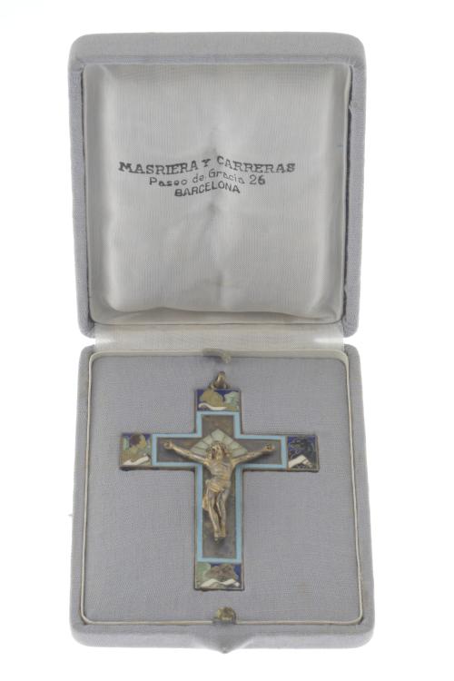 MASRIERA I CARRERAS. SILVER AND ENAMEL CRUCIFIX, EARLY 20TH