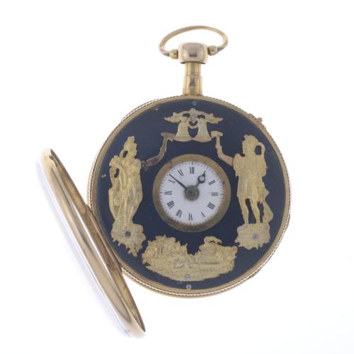 GOLD POCKET WATCH WITH AUTOMATON CHIMING