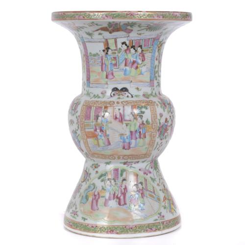 JARRÓN CHINO EN PORCELANA DE CANTÓN FAMILIA ROSA, SIGLO XIX. 