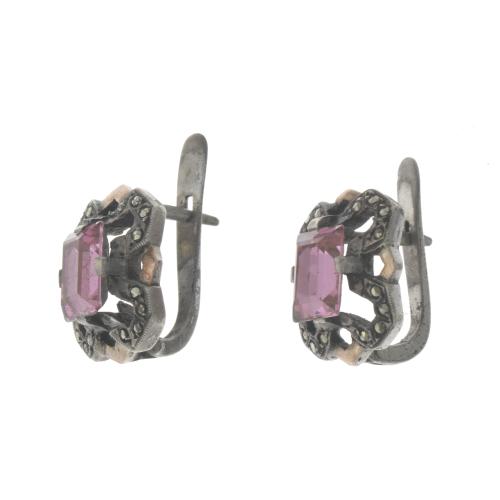 SILVER, GOLD AND ROSE DE FRANCE EARRINGS, EARLY 20TH CENTURY