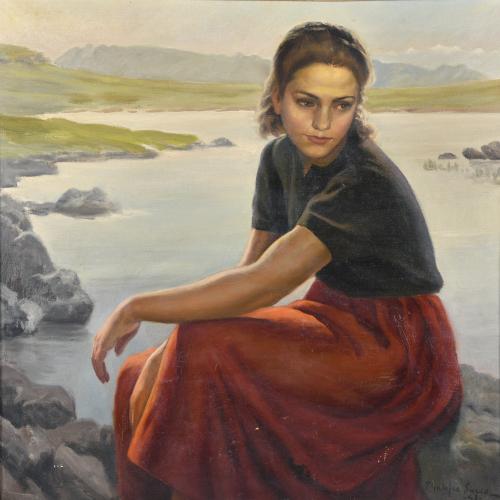 FRANCESC GALOFRE SURÍS (1901-1986). "Joven sentada frente al lago", 1943.