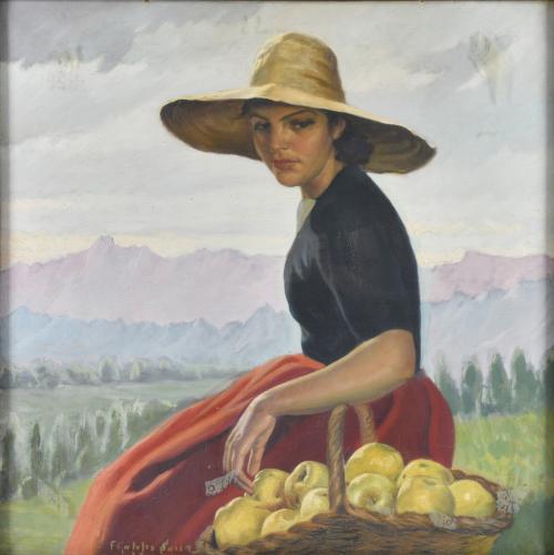 FRANCESC GALOFRE SURÍS (1901-1986). "Joven con cesta de manzanas", 1933?