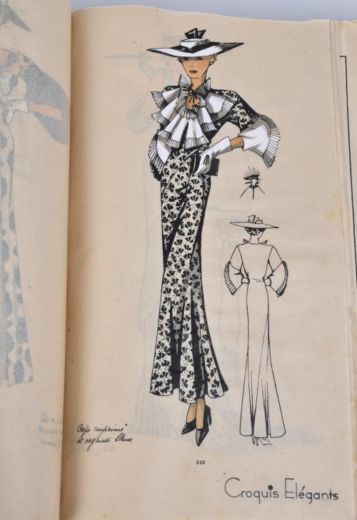 Publication with fashion sketches, circa 1948.