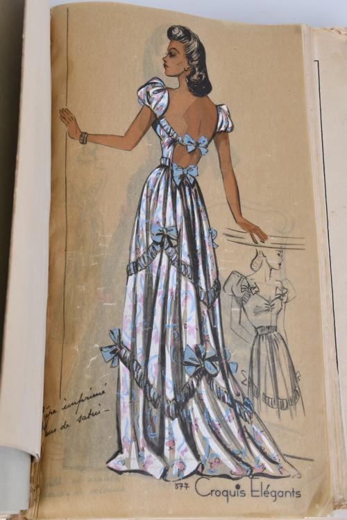 Publication with fashion sketches, circa 1948.