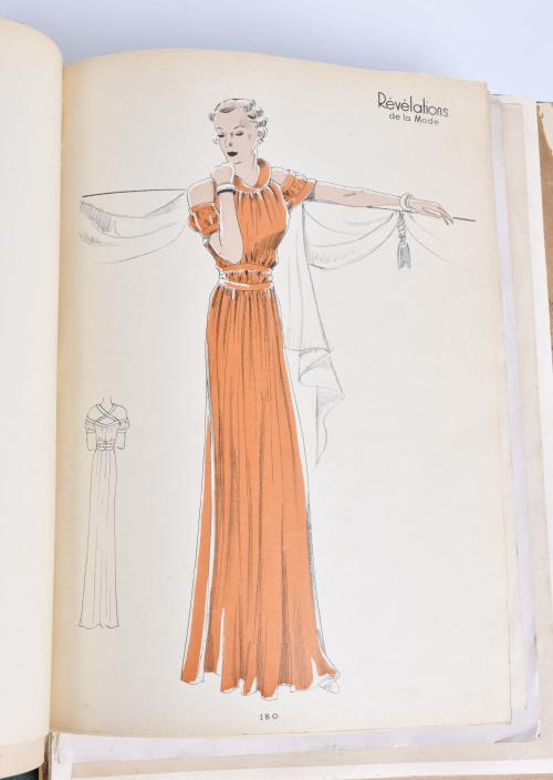 Publication with fashion sketches, circa 1948.