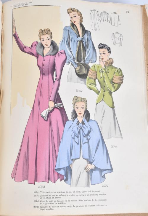 Publication with fashion sketches, circa 1948.