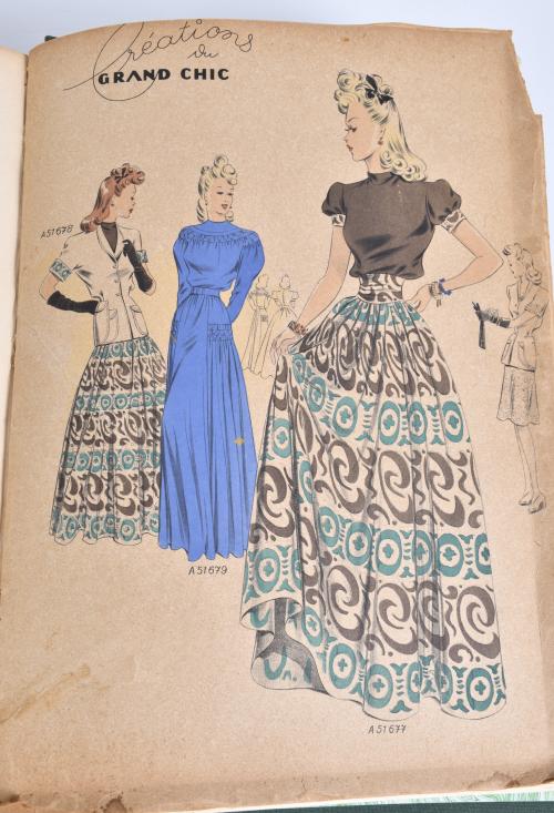 Publication with fashion sketches, circa 1948.