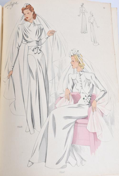 Publication with fashion sketches, circa 1948.