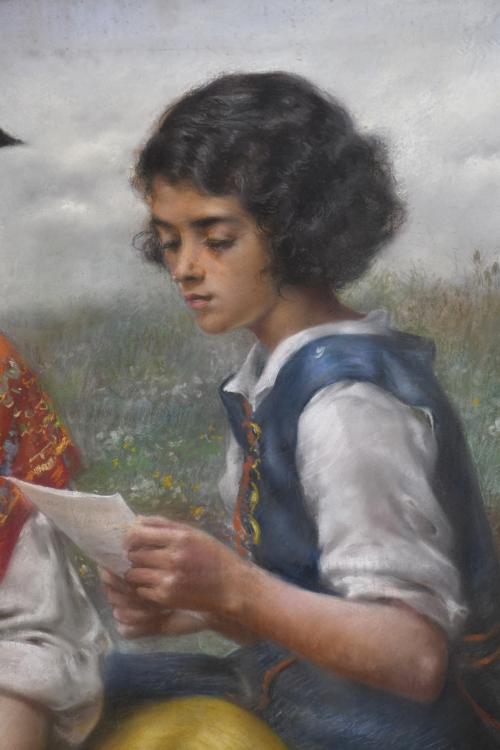 MAXIMINO PEÑA Y MUNOZ (1863-1940).  "Muchachas leyendo una 