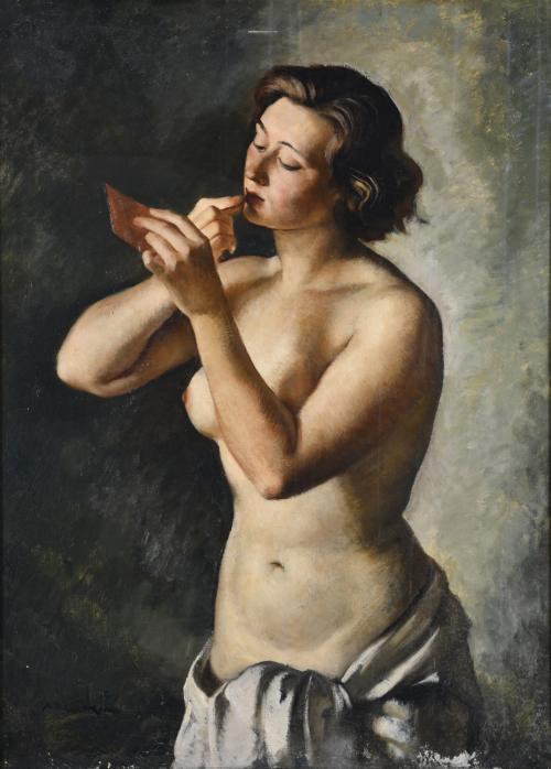 LLUÍS MUNTANÉ MUNS (1899-1987). "Joven pintándose los labios".