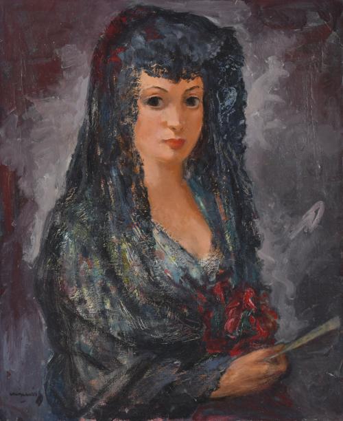 PERE CREIXAMS PICO (1893-1965). "Mujer con mantilla".