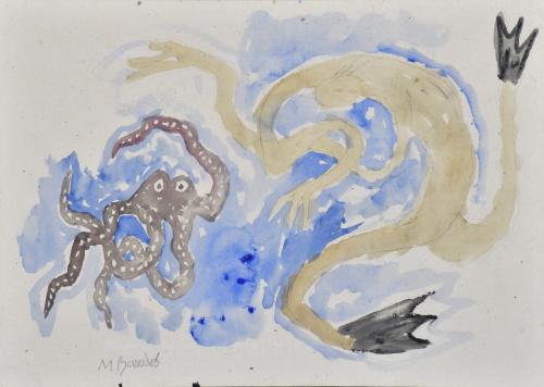 MIQUEL BARCELÓ (1957). "Pulpo y buceador", circa 1980.