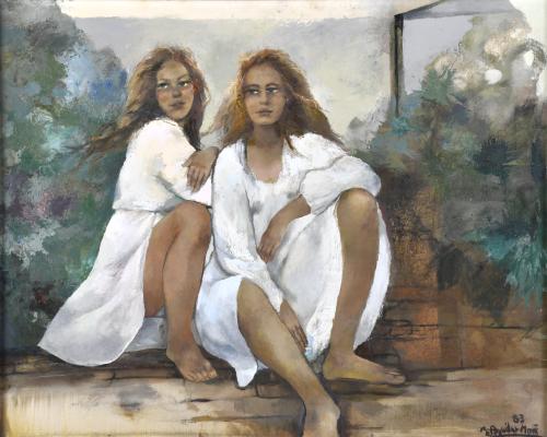 RAMÓN AGUILAR MORÉ (1924-2015). "Dos chicas sentadas", 1983. 