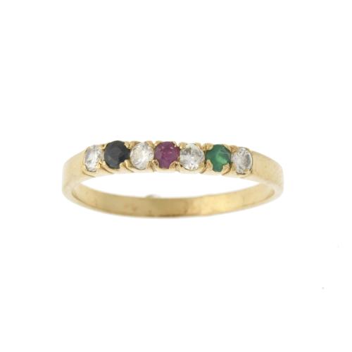 Wedding ring with coloured stones and zircons.