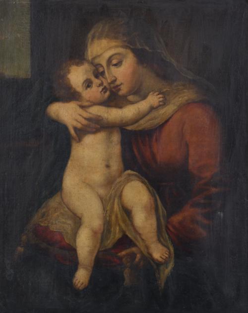 ESCUELA PROBABLEMENTE ITALIANA, SIGLO XVIII, "Virgen con el niño".