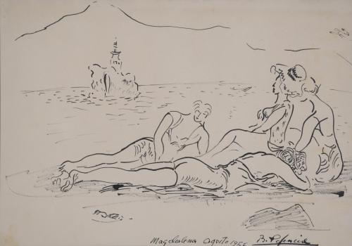 BENJAMÍN PALENCIA (1894-1980). "Figuras en la playa", agosto 1955.