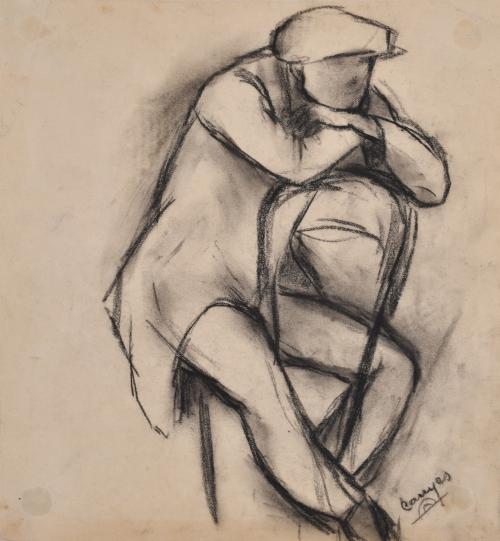 JOSEP CAÑAS CAÑAS (1905-2001).  "Hombre apoyado en el respaldo de una silla".