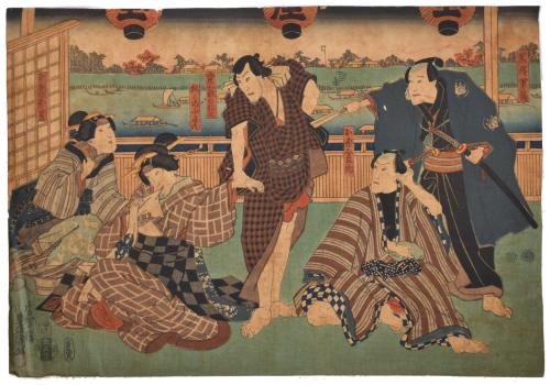 UTAGAWA KUNISADA (UTAGAWA TOYOKUNI III) (1786 - 1864). “Escena costumbrista”, período Edo, circa 1850.