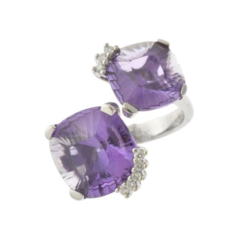 Ring with large amethysts and diamonds.