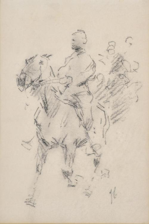 JOSEP CUSACHS I CUSACHS (1851-1908). "Apunte del natural, hombre a caballo".